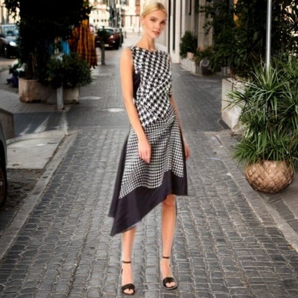 Monse Asymmetrical Black White Hounds Tooth Style Sleeveless Dress, Size Small - Picture 1 of 12